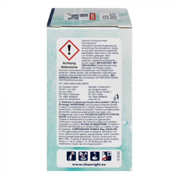 Безфосфатний порошок для прання світлих речей DenkMit Ultra Sensitive 1,35 кг (18 прань)