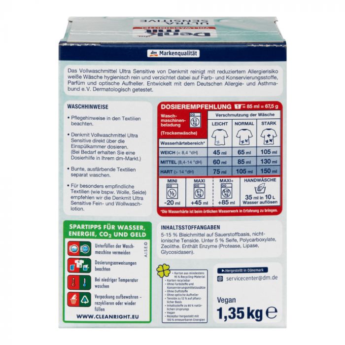 Безфосфатний порошок для прання світлих речей DenkMit Ultra Sensitive 1,35 кг (18 прань)
