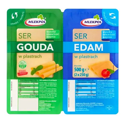 Сир нарізка Mlekpol Gouda + Edam 500 г (2*250 г)