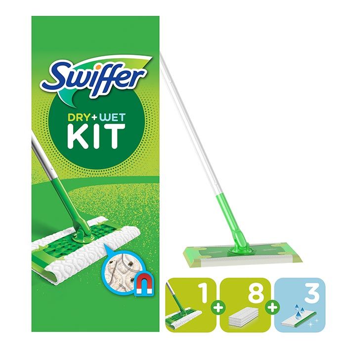 Набір Swiffer швабра, 8 сухих і 3 вологі серветки для пилу