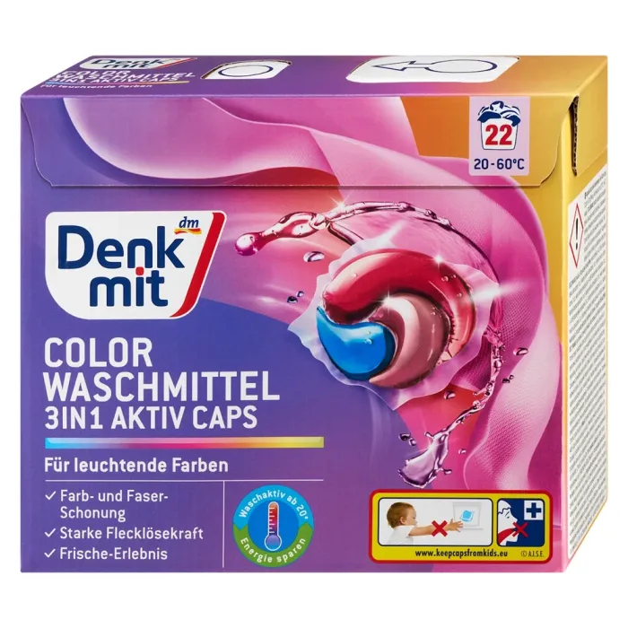 Капсули для прання кольорових тканин DenkMit 3in1 Aktiv Color 22 шт