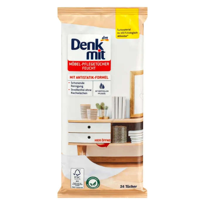 Серветки вологі для очищення меблів Denkmit 24 шт