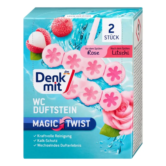Підвіска для унітазу з подвійним ароматом троянда-лічі Denkmit Magic Twist 2 шт
