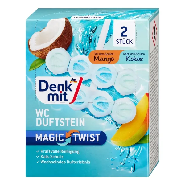 Підвіска для унітазу з подвійним ароматом манго-кокос Denkmit Magic Twist 2 шт