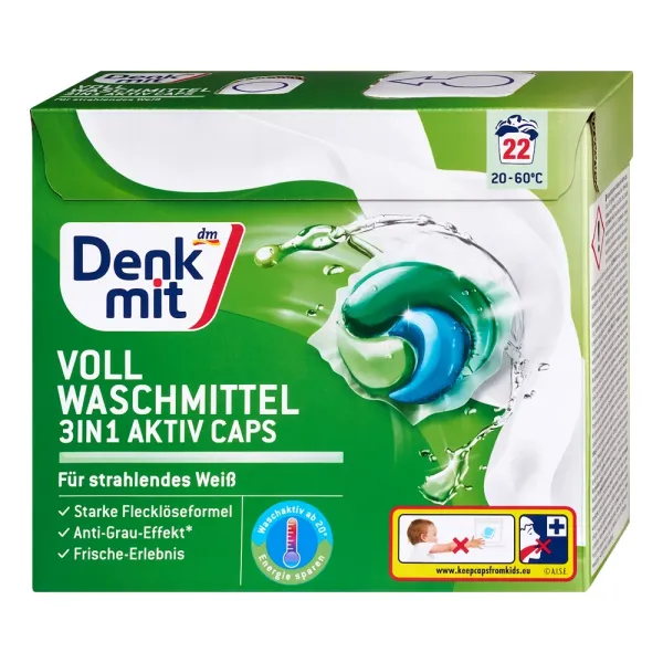 Капсули для прання світлих речей DenkMit 3in1 Aktiv 22 шт
